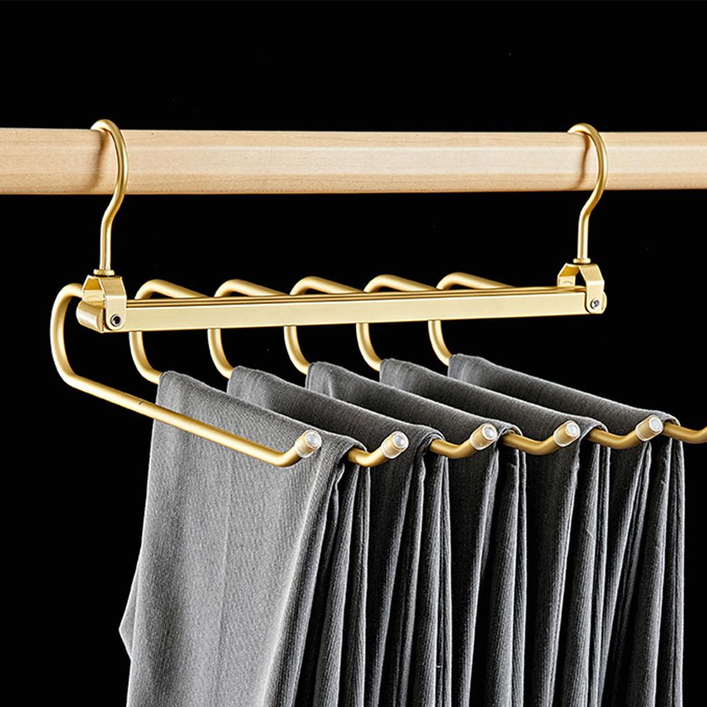 6 In 1 Trouser Hangers Magic Multi Layer Aluminium Alloy Pants Storage Rack 360 Rotatable Foldable Protable Cloth Pants Hangers