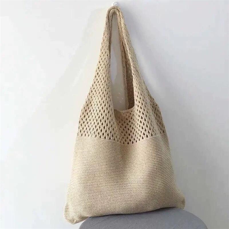 Summer super fire woven bag women's new literary and artistic style wool knitted vacation beach bag shoulder messenger bag