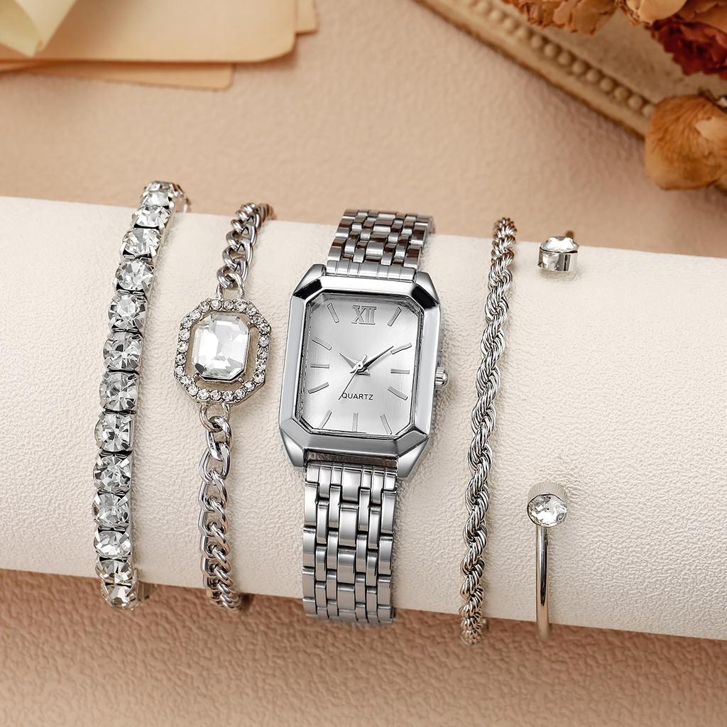 New retro square ins style steel strap minority quartz vintage simple luxury watch with water diamond bracelet