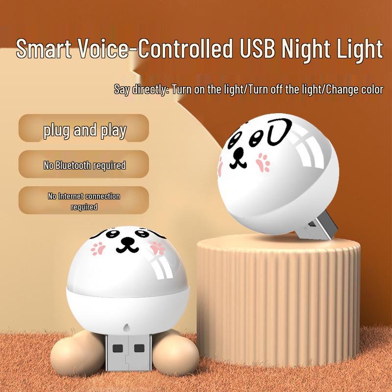 Panda Voice-Controlled Cartoon Night Light - Portable, Intelligent, and Creative Round Design.