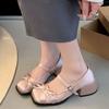 High-value lady style Mary Jane shoes women's 2025 new mid-heeled women's shoes French thick heel square head high-heeled single shoes