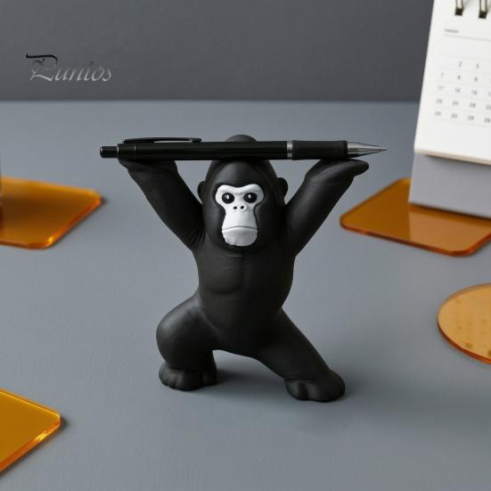 Durable Desktop Pen Rack 3D Printed Gorilla Holder, Funny Figurine, Personalized Gift for Coworkers Minimalist Black Desk Ornaments Office Home Study