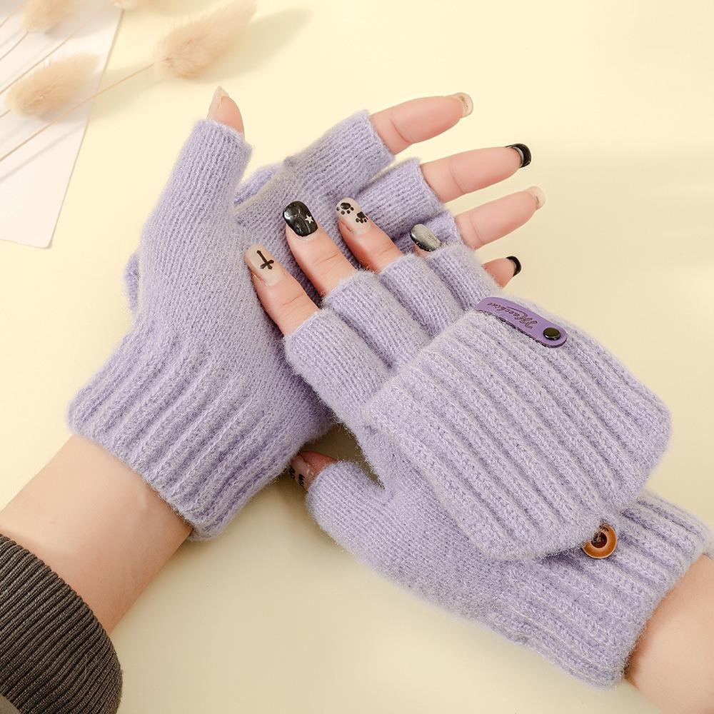 Touchscreen Knitted Wool Gloves Anti-Cold Half-Finger Bicycle Riding Gloves Thickened Fingerless Gloves Writing And Typing