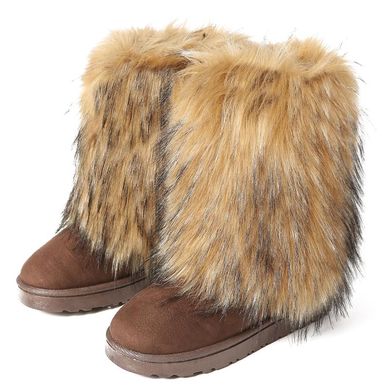Women's New Winter Fur One-piece Imitation Raccoon Fur Warm Snow Boots Furry Shoes Outdoor Boots