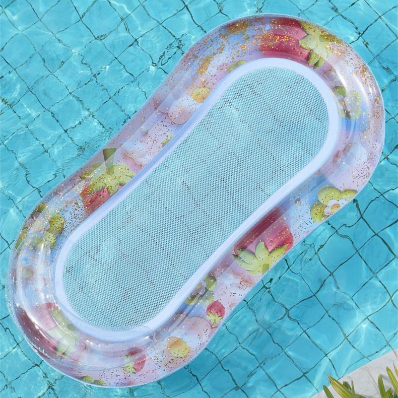 Flotteur Gonflable à Paillettes Hamac d'eau Chaise Flottante Fraise Florale pour Adultes Siège de Bouée Flottante Tapis de Plage