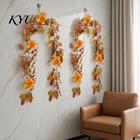 Realistic Silk Flowers for Home Halloween Willow Vine Twig Garland, Yellow Artificial Branch Decor Fireplace Mantle Decorative Wall, Flexible