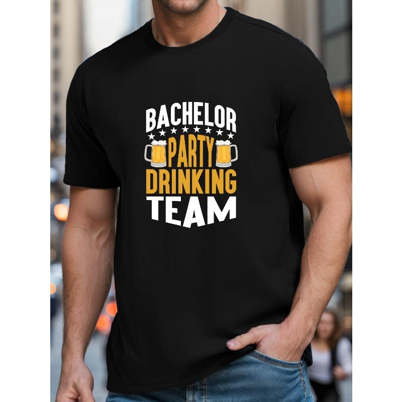 

Bachelor Party Drinking Team Print Men s Short Sleeve T-Shirts, Comfy Casual Elastic Crew Neck Tops For Men s Outdoor Activities 4XL чорний