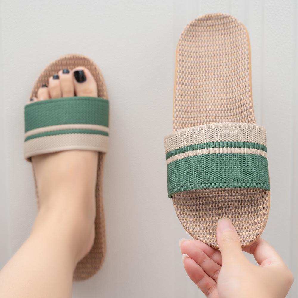 Simple Women Flat Slippers Casual Flax Indoor Home Beach Shoes