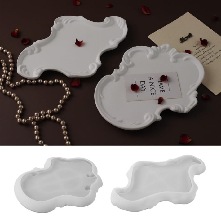 DIY Crystal Droplet Gypsum Cement Mold European Style Lace Relief Storage Tray Resin Mould Mirror Surface Silicone Molds