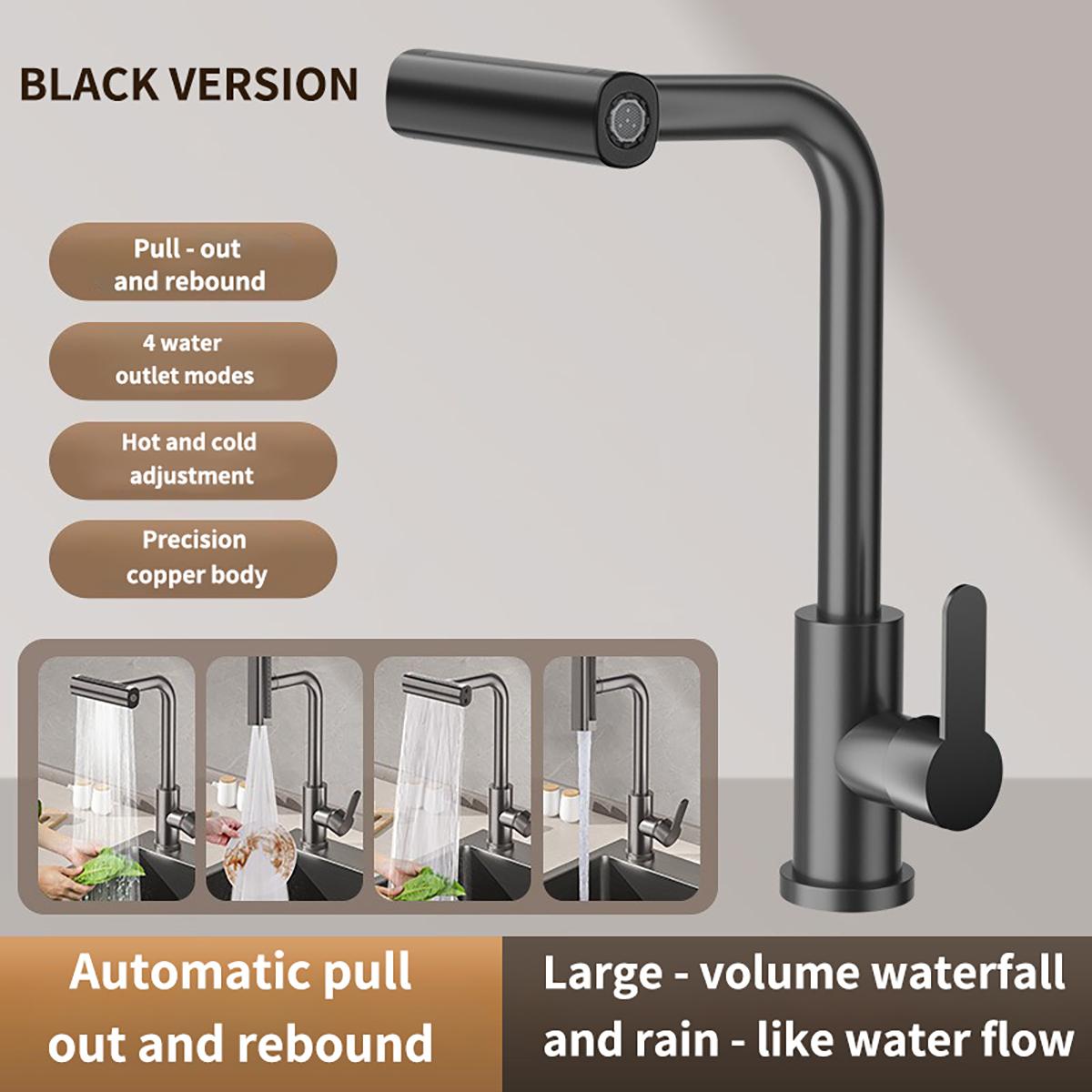 

360°Rotating 4 Modes Waterfall Faucet Multi-angle Rotating Hot Cold Single Hole Waterfall Kitchen Faucet Spray Head
