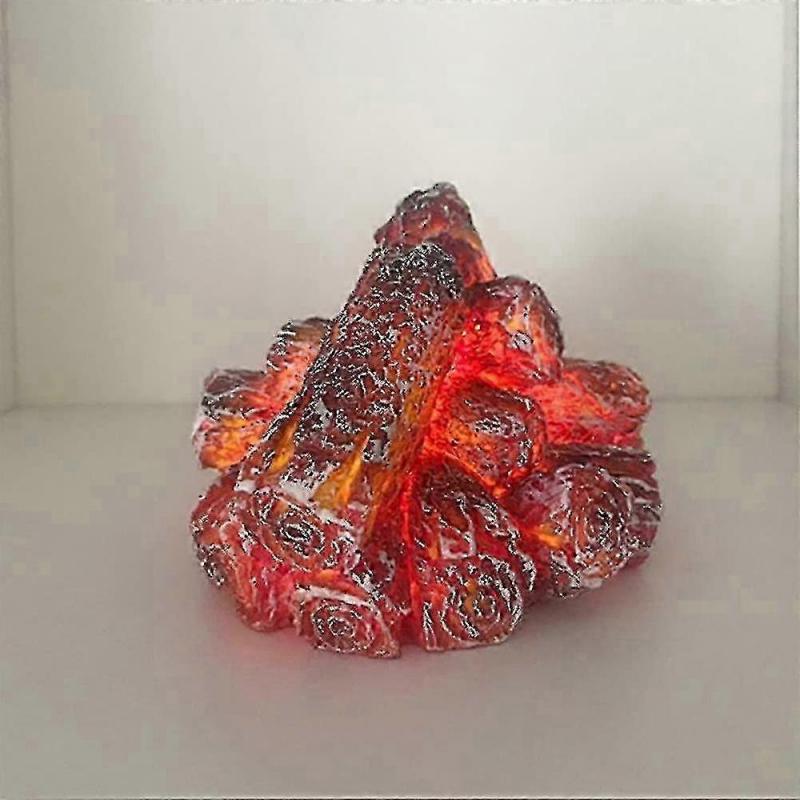 Realistic Burning Charcoal LED Lamp - Artificial Fireplace with Glowing Flame and Wood Logs - Flameless Indoor Light for Home Decoration