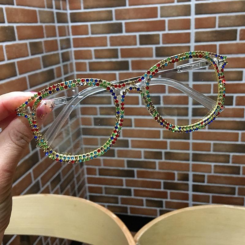 Fashion Rhinestone Farsighted Reading Glasses Women Clear Round Anti Blue Light Prescription Computer Glasses Diopter 0 To +6.0