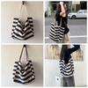 Contrast Color Black White Stripe Bag Large Capacity Thin Straps Tote Bag  Daily
