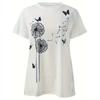 European sizes Dandelion & Butterfly Print T-Shirt, Casual Crew Neck Short Sleeve Top For Spring & Summer, Women's Clothing