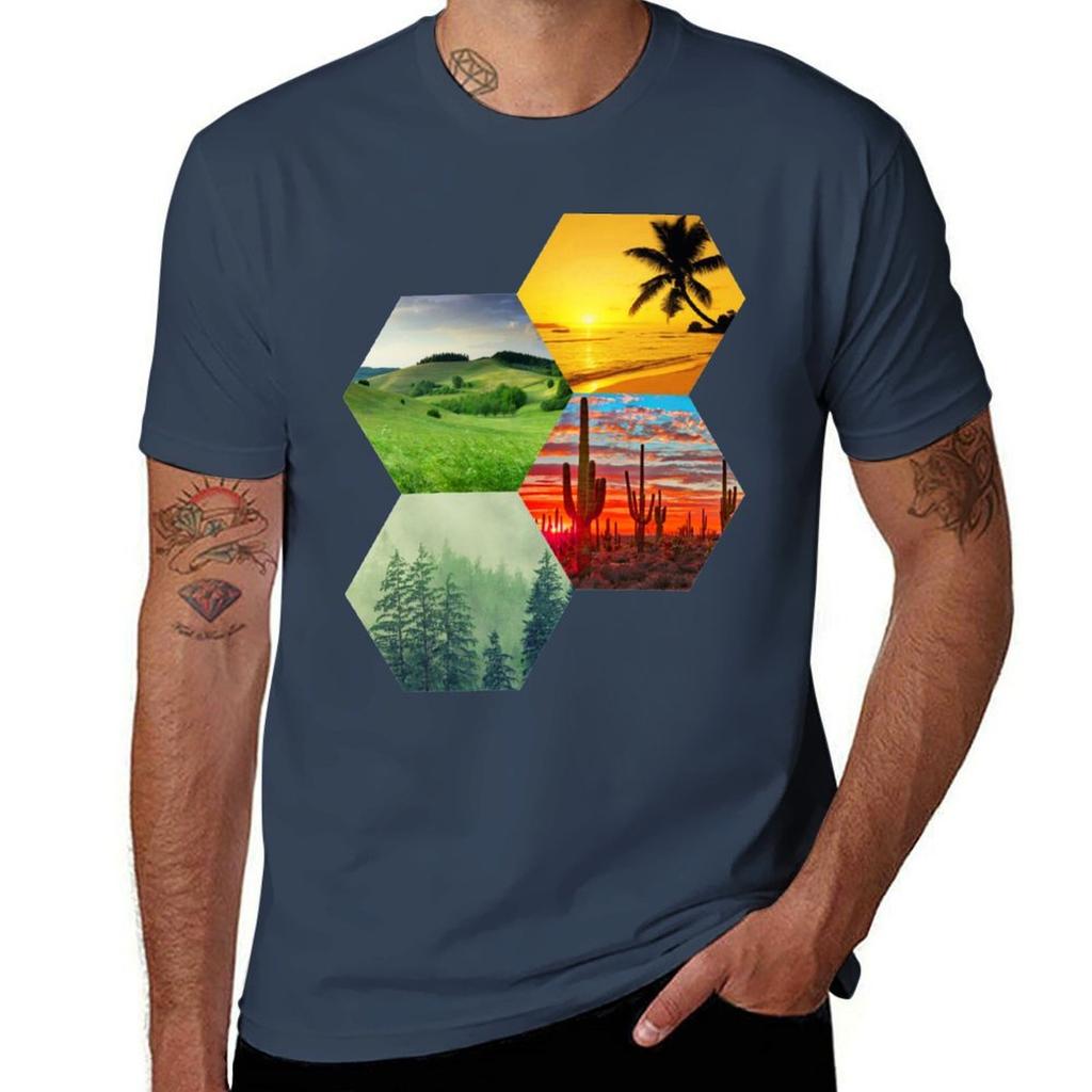 Land Biome Honeycomb Hexagonal Design Tshirt Breathable Basic Cotton Tshirt