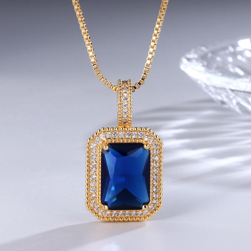 

Квадратное ожерелье с подвеской из цветного драгоценного камня для женщин, стильная тонкая медная инкрустация цирконом, аксессуары-цепочка для свитера, подарок