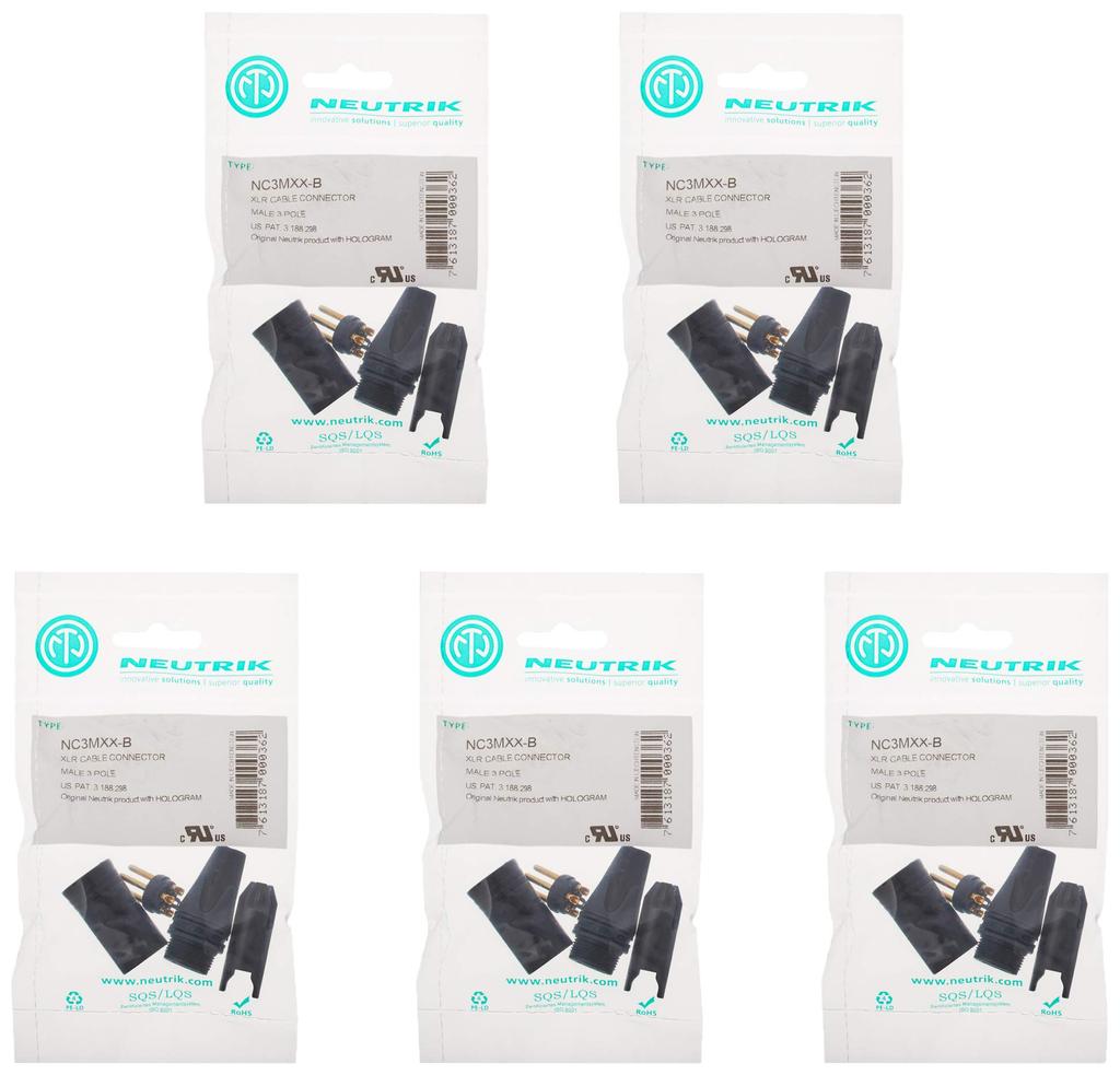 NEUTRIK NC3MXX-B 3-Pin Male Black Audio Connector (Pack of 5)