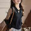 Spring and Summer Long-sleeved Lapel Knitted Sweater Women's Lace Top Shirt