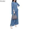 Women 3/4 Sleeve Blouse and Long Pants Casual Two Piece Suit Sets