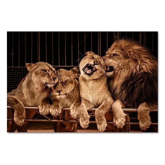 Modern Lion Family Wall Art Canvas Painting Print Posters Nature Animal Tiger Mural Pictures for Living Room Home Decoration