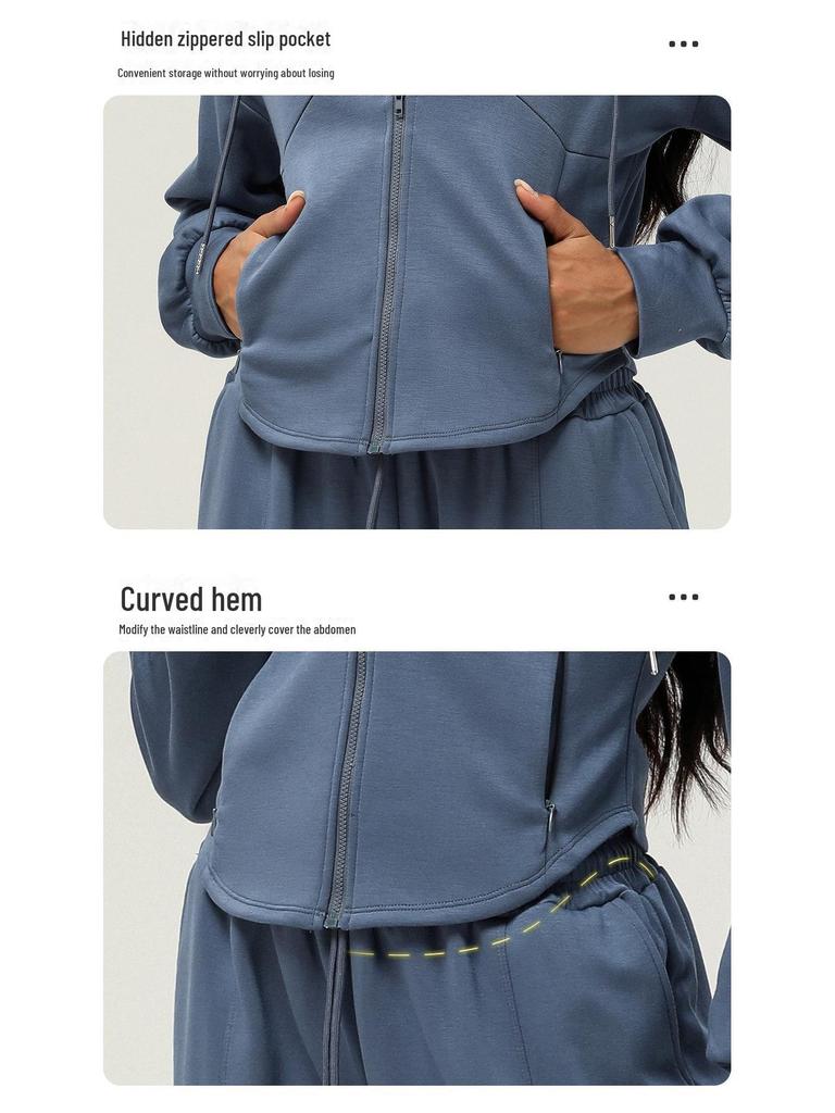 Damen Kapuzen-Reißverschluss-Cardigan: Herbst/Winter Sportlicher Casual-Pullover mit Taschen