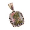 Natural Unakite Gemstone 925 Solid Sterling Silver Two Tone Pendant 1.50'' o6c84