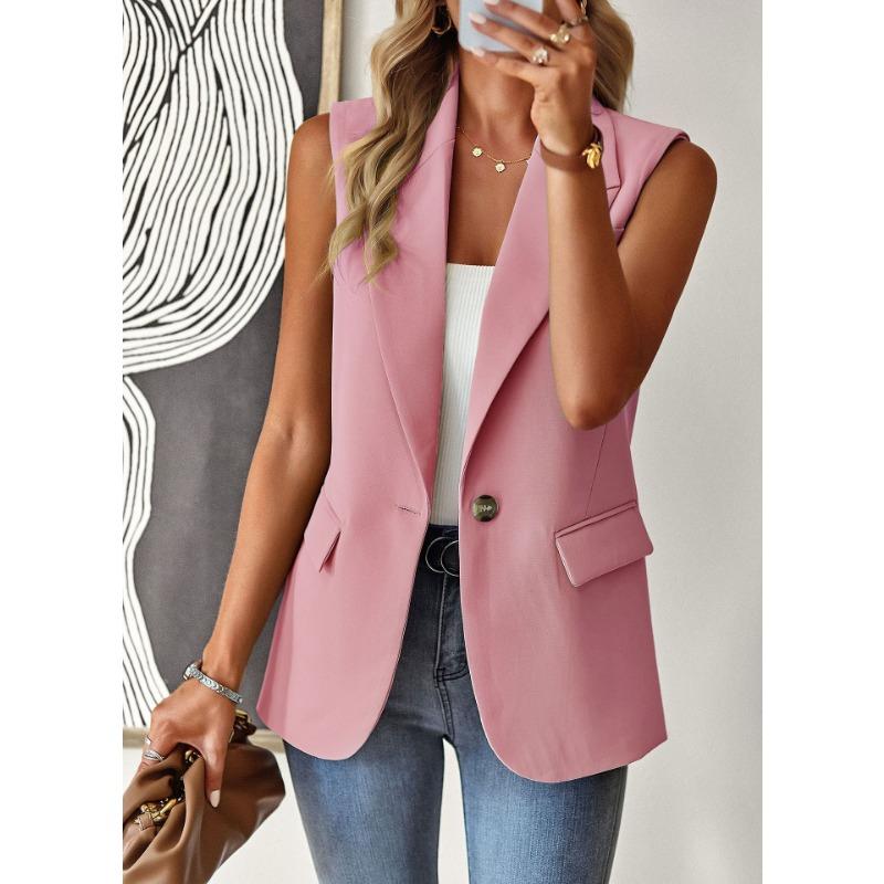 Женский блейзер весенне-летний свободный темпераментный офисный жилет без рукавов S розовый