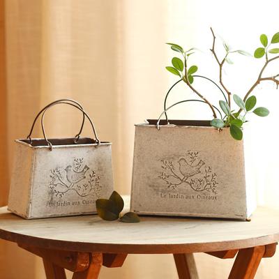 Vintage verwittertes Eisenblech Tasche Blumentopf Eisenkunst Vase für Blumengesteck Balkon Garten Hof Dekoration Ornament