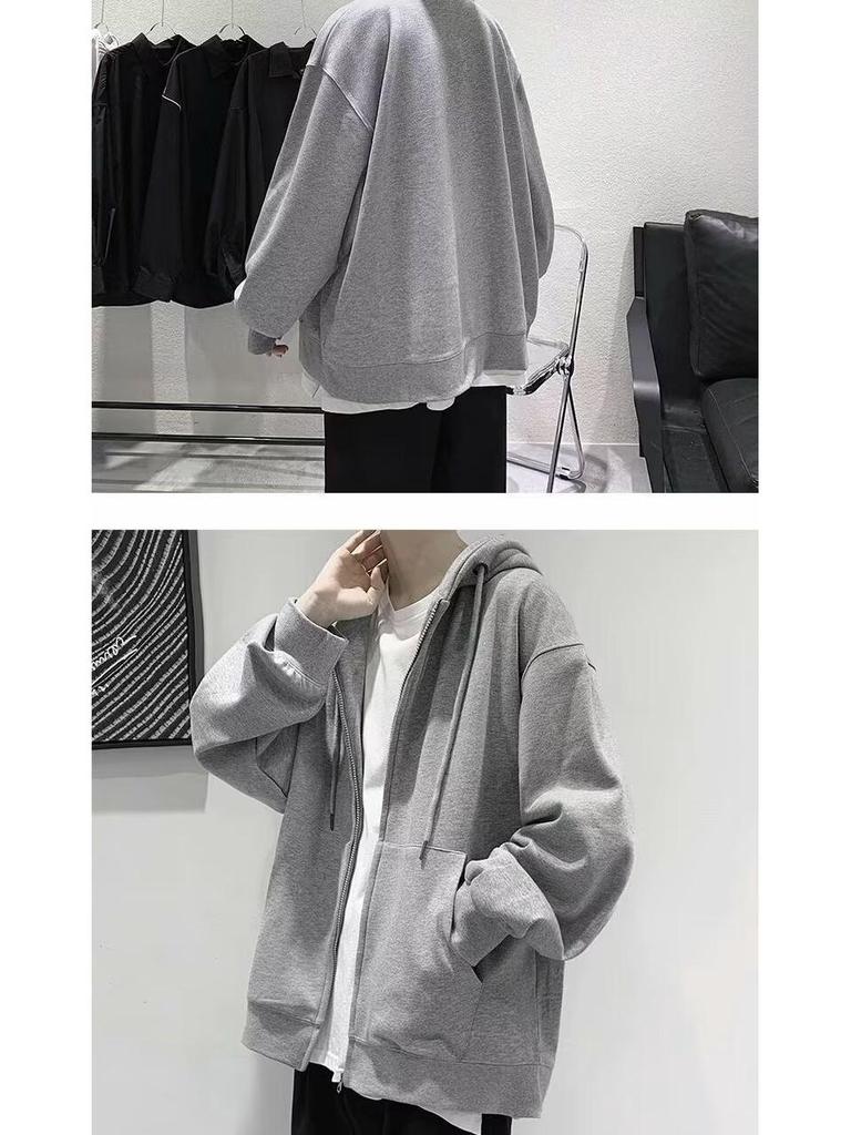 Pánská mikina s kapucí v hongkongském stylu - Volný střih, nadměrná velikost, ležérní jarní/podzimní bunda.