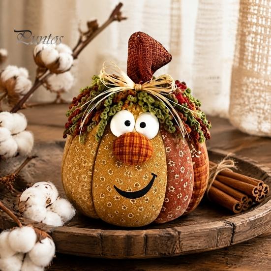 Soft Stuffed Pumpkins for Kids Room Whimsical Patchwork Pumpkin, Pumpkin Table Decor, Cute Smiling Face Retro Decorations Halloween Cloth Tabletop