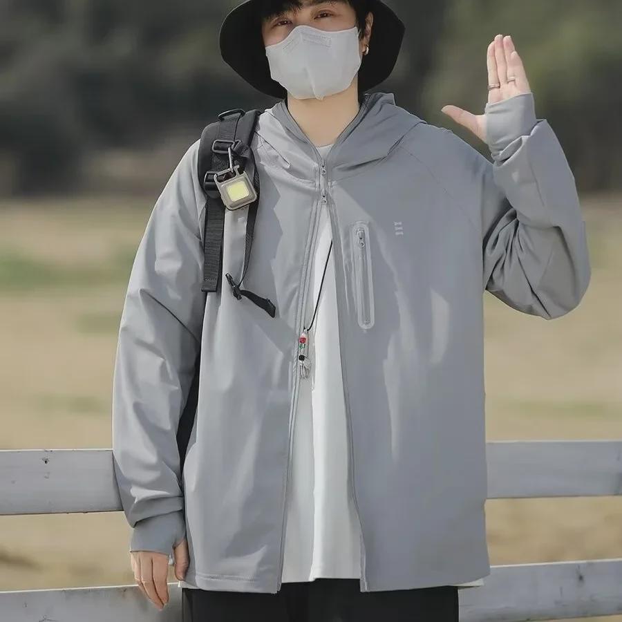 

Унисекс Летняя куртка с защитой от солнца Ice Silk - Легкая, модная, с капюшоном, спортивная одежда для активного отдыха M светло-серый