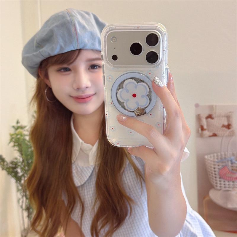 Fresh Blue Floral Magnetic iPhone Case for Women - Compatible with iPhone 17, 16 Pro Max, 15, 14