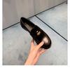 Cowhide Version, Spring and Autumn Leather Gold Buckle Single Shoes Thick Heel Platform Small Leather Shoes Women British Style Loafers Women