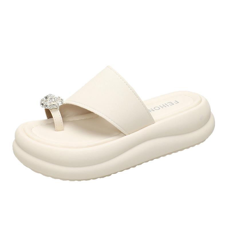 

2025 summer new thick-soled with drill cover toe slippers women s outdoor beach shoes Korean version low-top casual pinch women s shoes 35