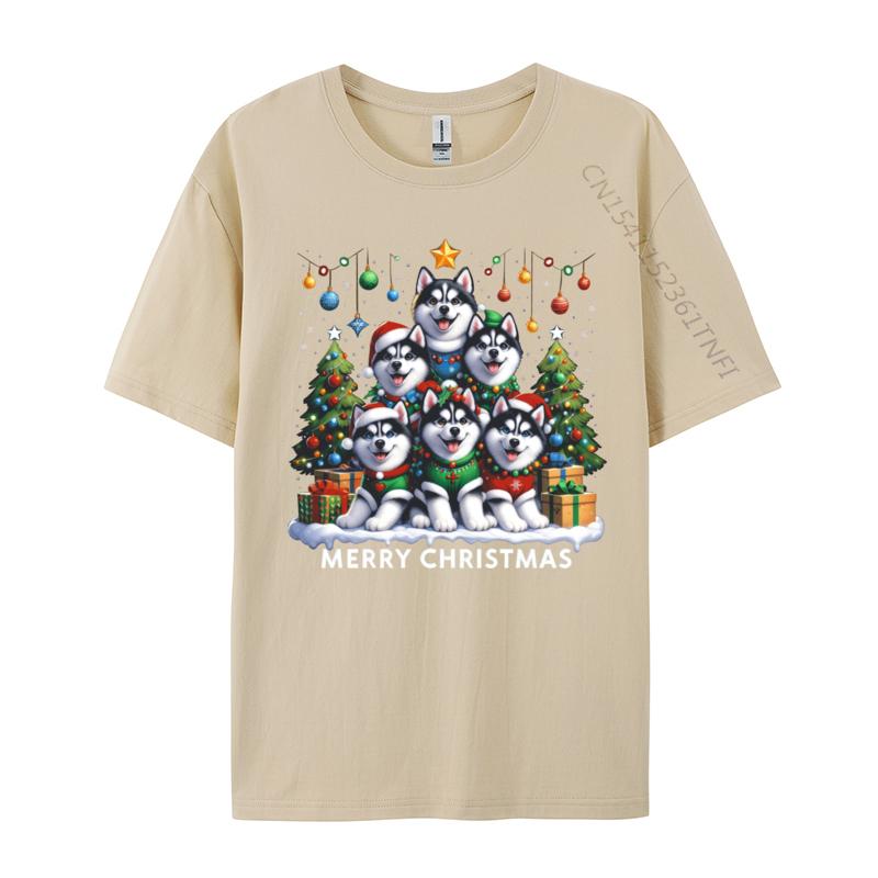 Husky Dog Christmas Tree Merry Christmas Matching Xmas Tshirts Print Tshirt Unisex T Shirt Hot Sale Short Sleeve Oneck