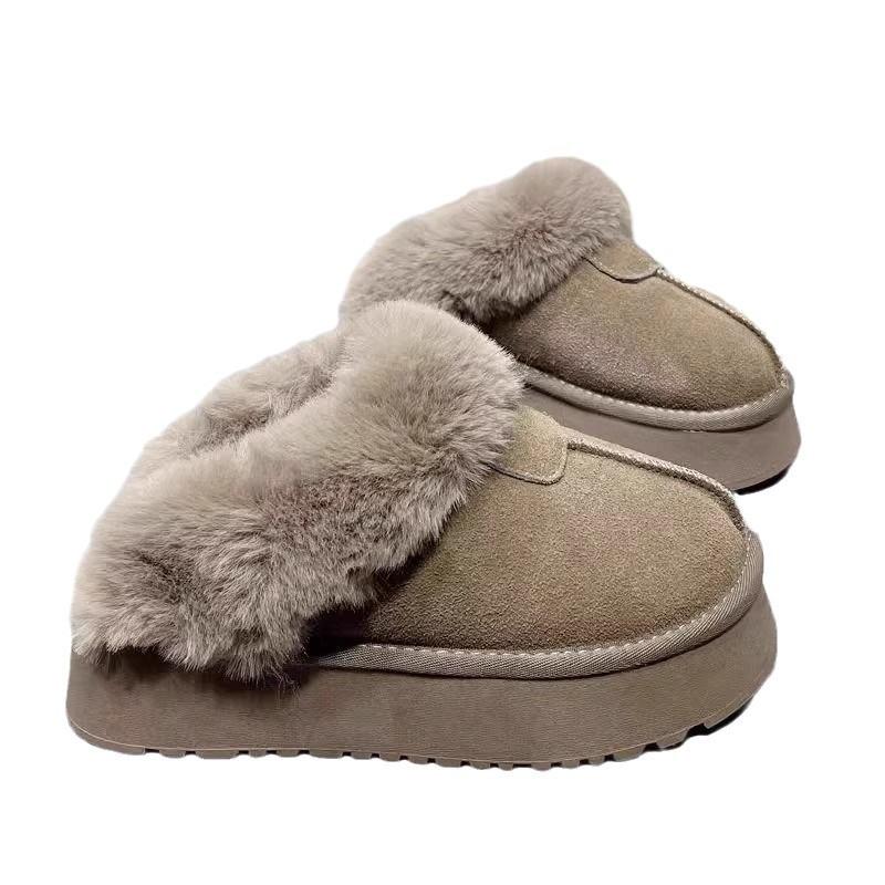 Mao Mao Thick-soled Slippers Women's Winter New Fur Integrated Outer Wear Heightening Bag Head Drag Thickened Velvet Snow Boots