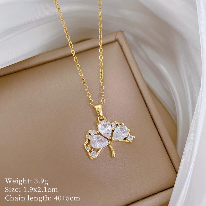 Multi-Element Style Copper Micro-Inlaid Necklace Combination Female Real Gold Electroplated Exquisite Collarbone Chain