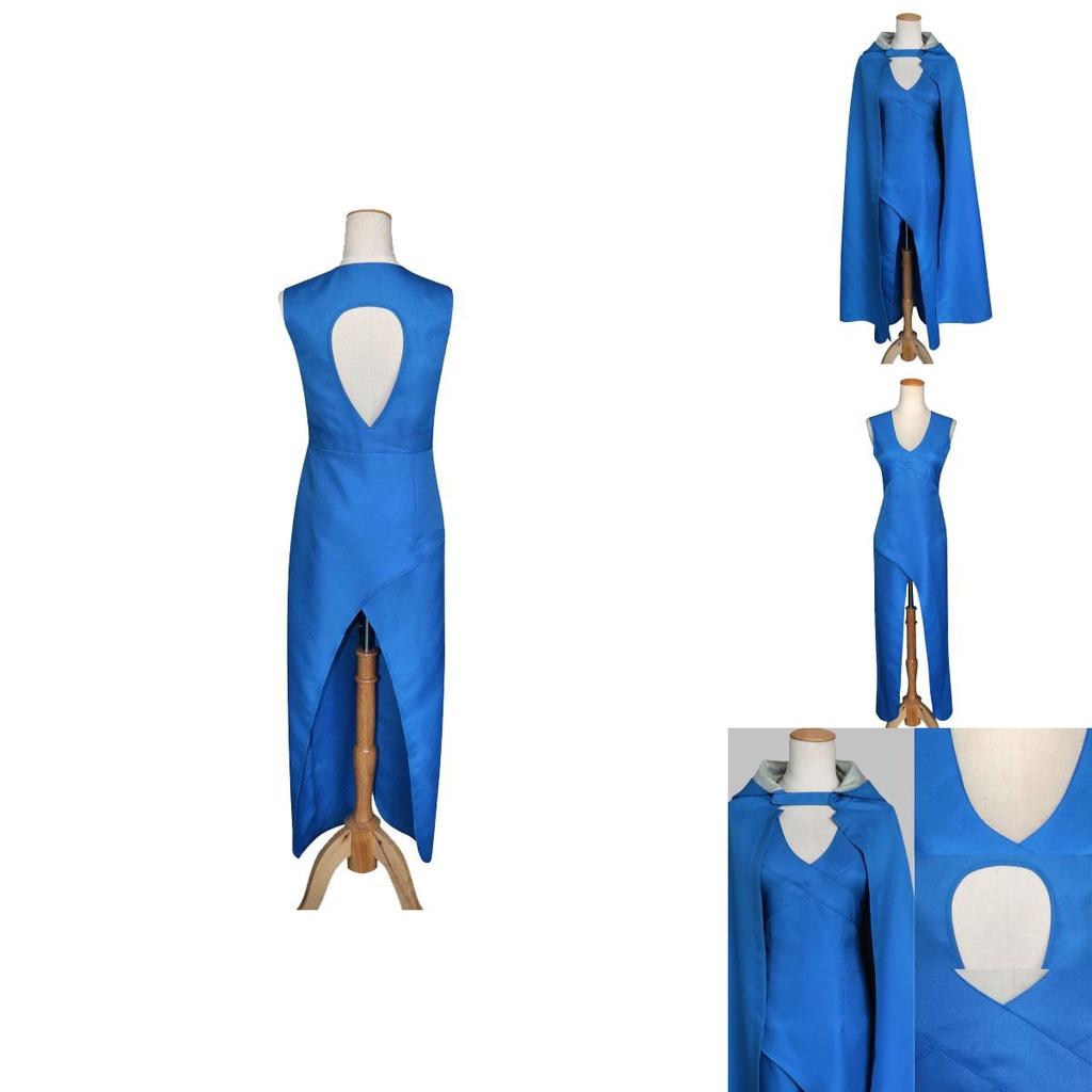 Elegantes Atmungsaktives Game Of Thrones Daenerys Targaryen Cosplay Kostüm Kleid Umhang in Blau