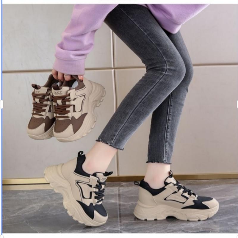 Fashionable New Comfortable Women's Shoes Spring and Autumn Lace Up Elegant Mesh Breathable Thick Soled Sports and Leisure Shoes