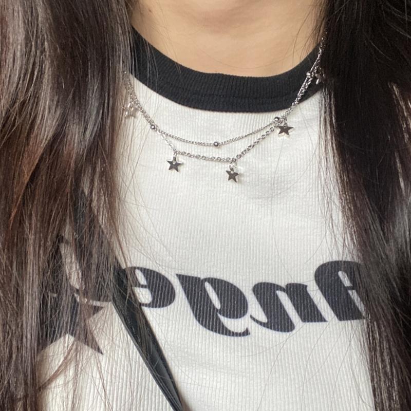 Collier Étoile Y2K Double Couche Collier Pendentif Étoile à Cinq Branches Choker Collier Pendentif Étoile à Cinq Branches pour Femmes