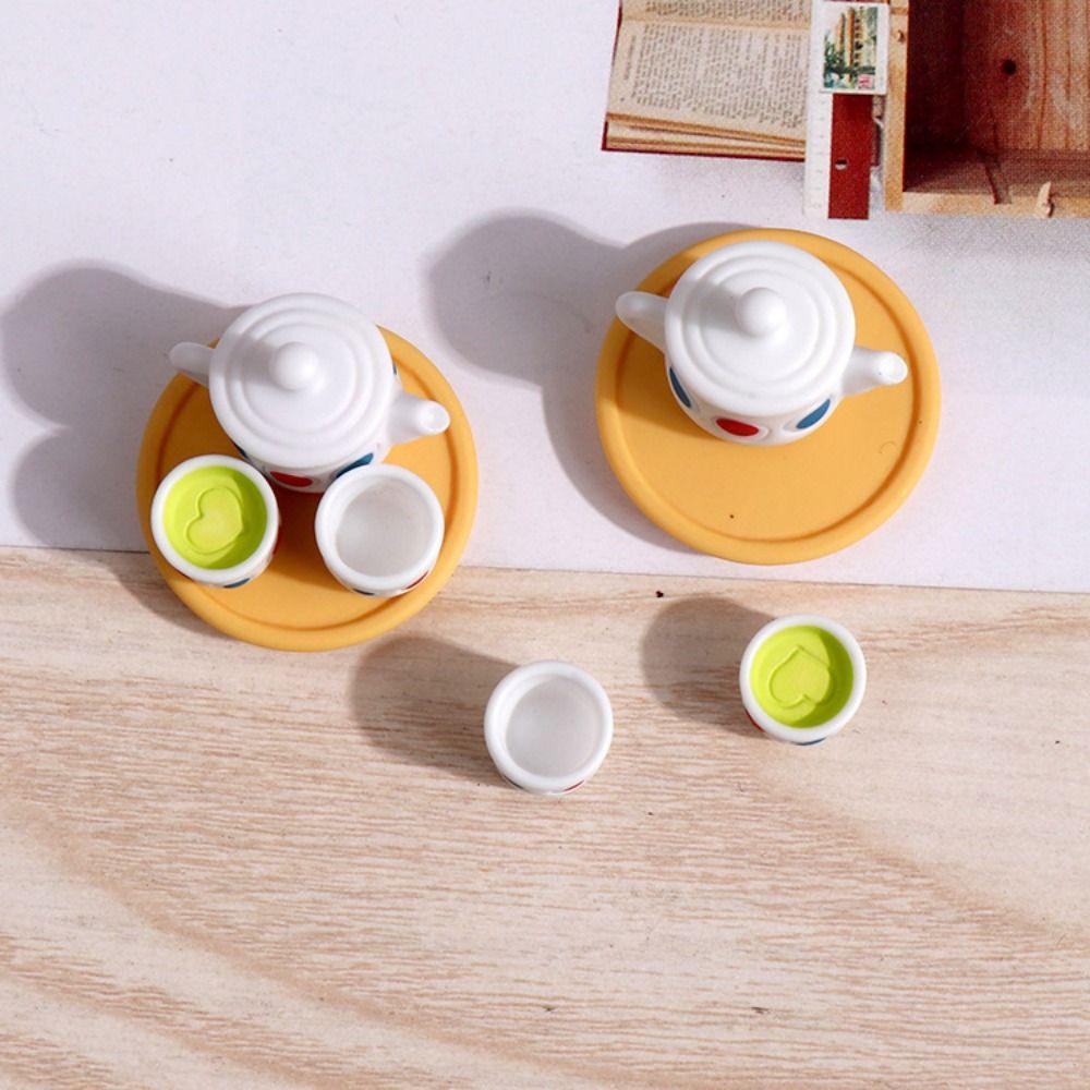 Model Dollhouse Miniature Teapot Cups Set Kettle Simulation Teapot Model Dollhouse Accessories