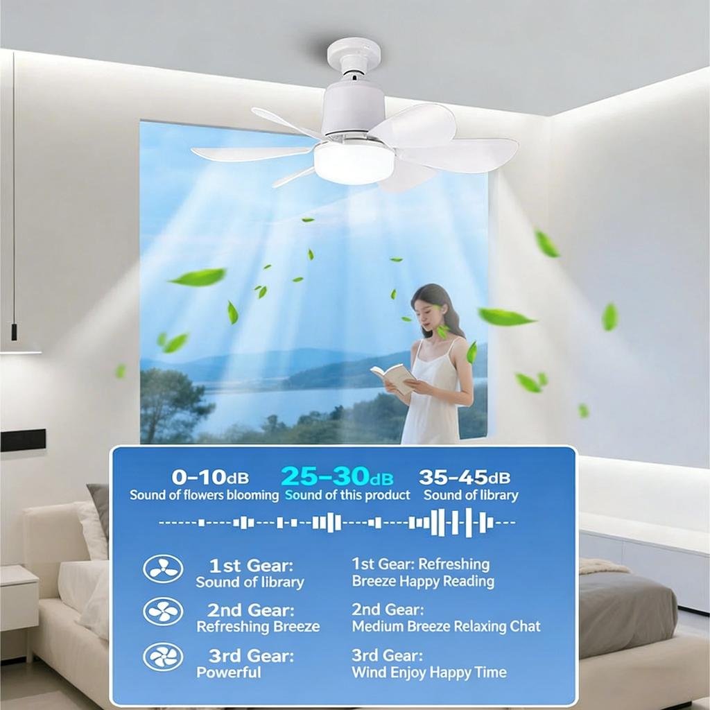 42/52cm Silent Ceiling Fan Lamp Remote Control LED 3 Colors Light Dimmable Bedroom Office Indoor 6 Blades Ceiling Fans Lighting