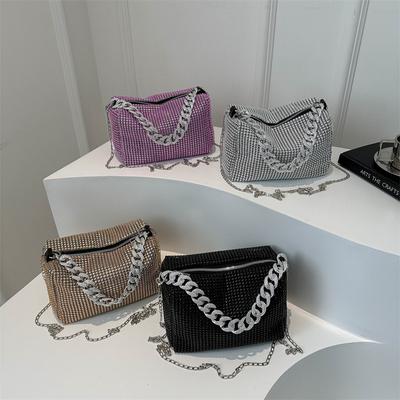 Bolsa de Corrente para Mulher Primavera Nova Tendência Versão Coreana Bolsa Cilíndrica Diamante Brilhante Moda Diamante Completo Casual Transversal de Ombro Único
