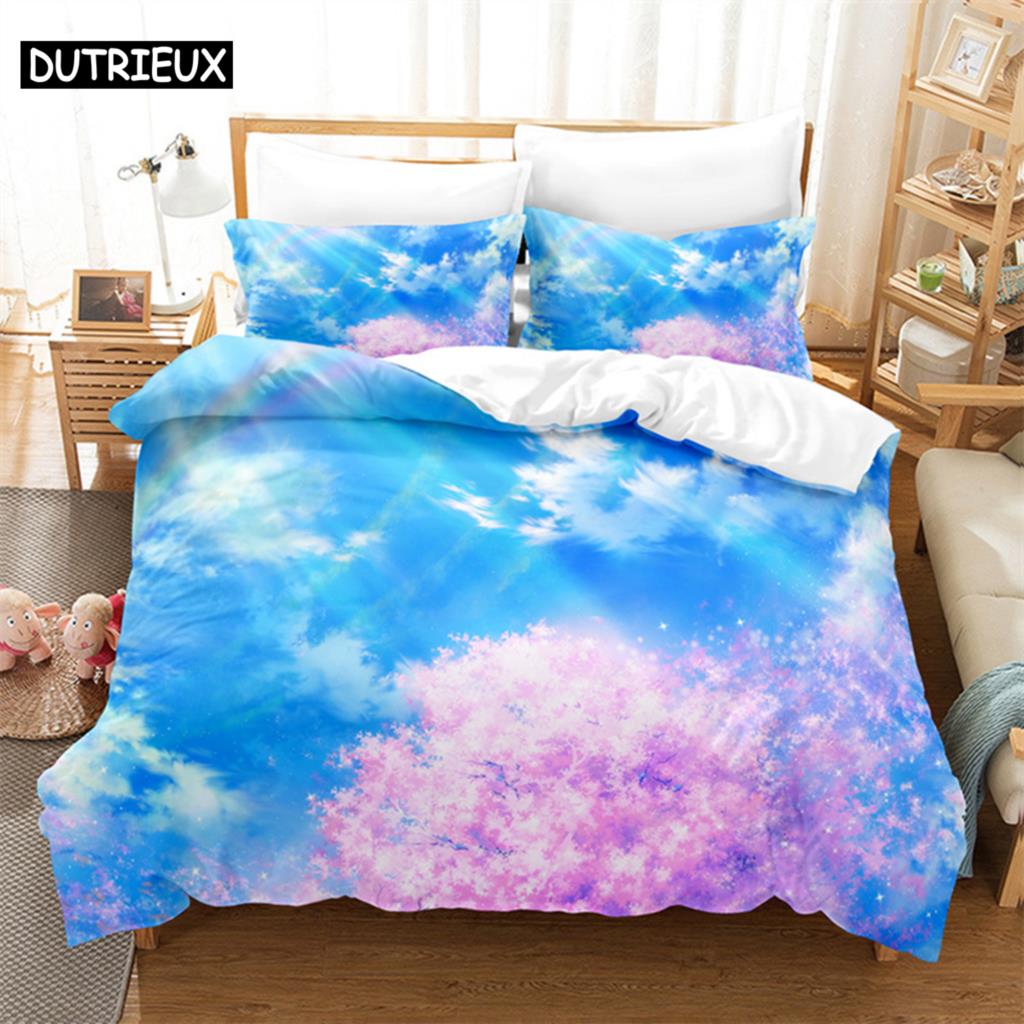 Comforter Blue Sky Scenery Queen Bedding Set Kids Bedding Digital Printing King Size Bedding Set