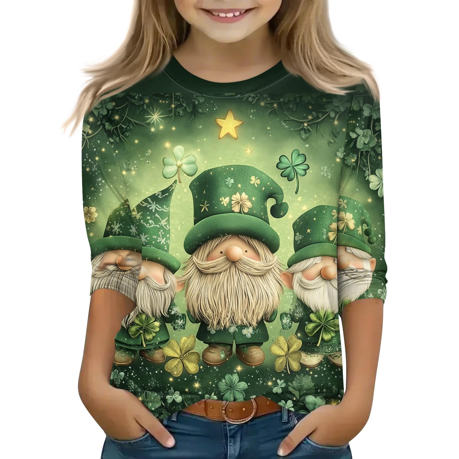 

Print Tops For Youth Girls Round Neck 3/4 Sleeves T-Shirts Trendy Tops Outfit Tees 140