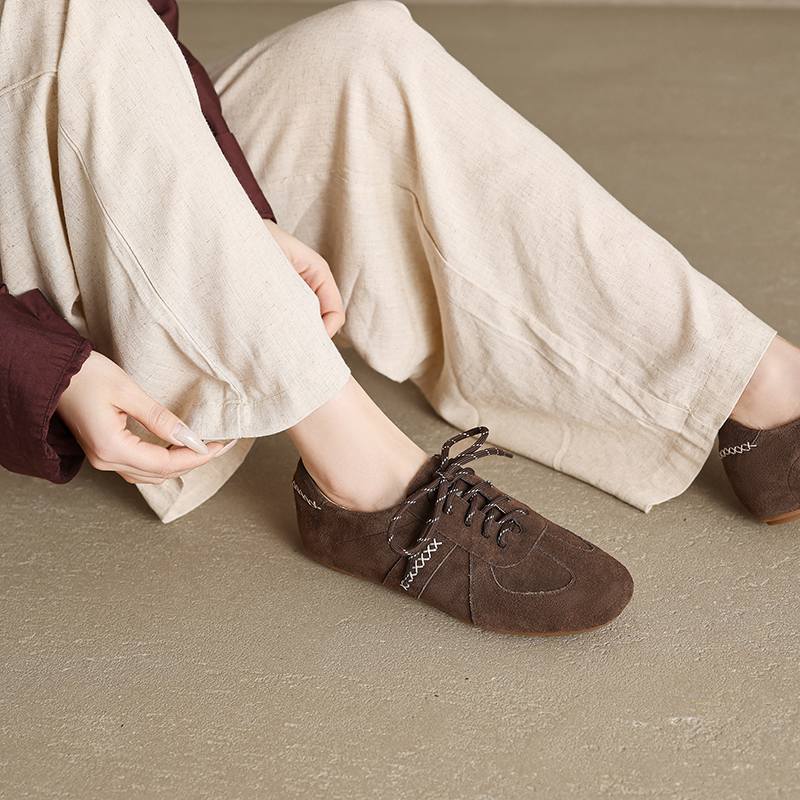 Krazing Pot Nubuck Round Toe Increased Lace Up Spring Autumn Shoes Big Size 41 Lace Up Women Leisure Shoes