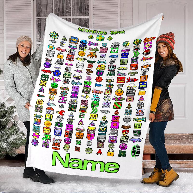 Gepersonaliseerd Custom Naam Deken - Geometry Dash Print Design, Deken voor Bank, Bed, Reizen, Kamperen - Zacht en Warm, Geweldig Cadeau