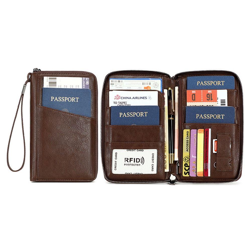 PU Leather Passport Clip Wallet Anti-Theft RFID Blocking Travel Document Bag Large Capacity Waterproof RFID Passport Holder
