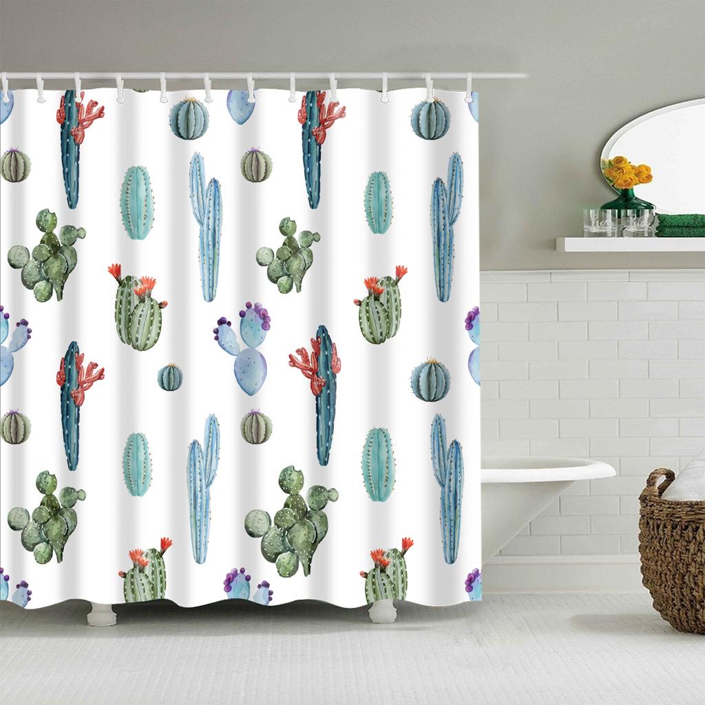 Plant Stripes Shower Curtain Bathroom Waterproof Polyester Shower Curtains for Bathroom Flower Print Bath Curtain with Hooks