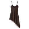Women's Clothing Autumn New European and American Lace Splicing Silk Satin Texture Irregular Suspender Dress